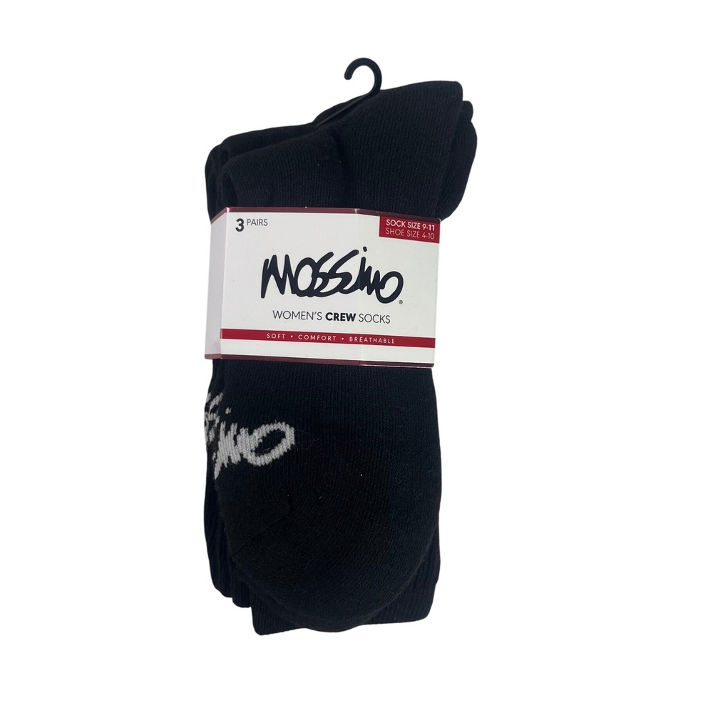 Mossimo Crew Socks Women 4-10 Black New 3 Pair Pack Soft Breathable Classic